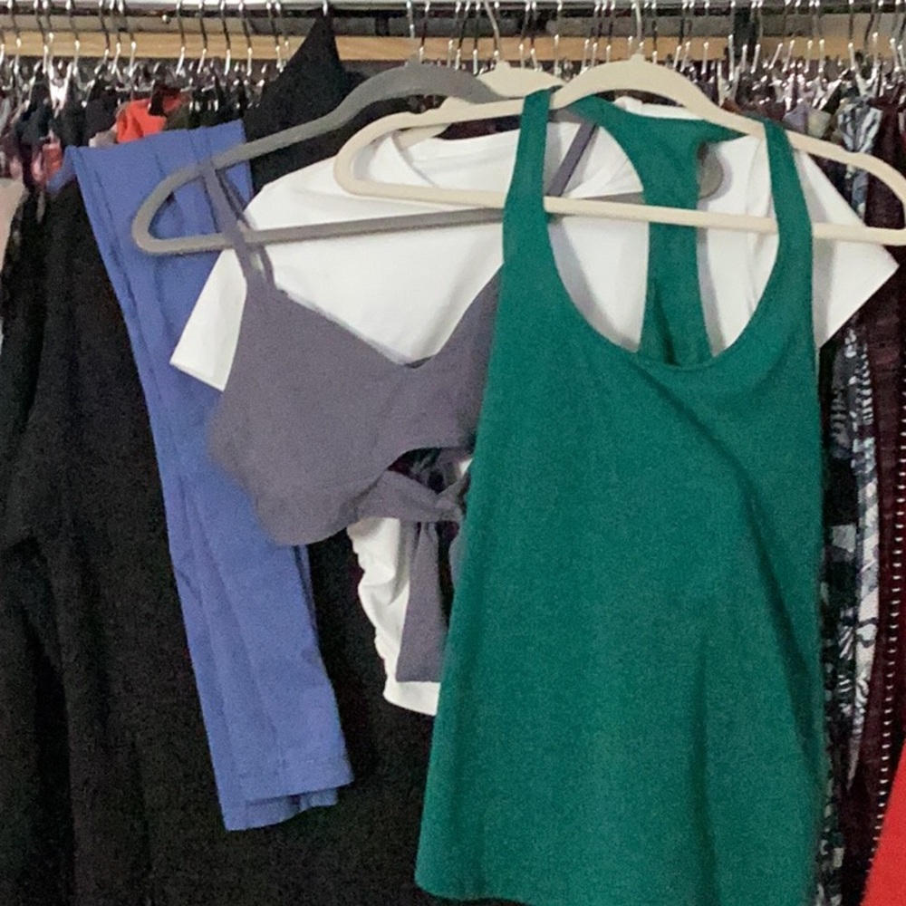 Green Tank Top and Gray Sports Bra